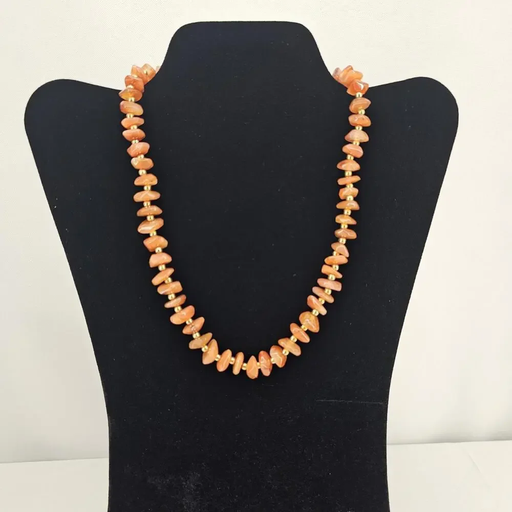 Vintage Stone Necklace Carnelian Agate Orange Nugget Beaded‎ 17.5